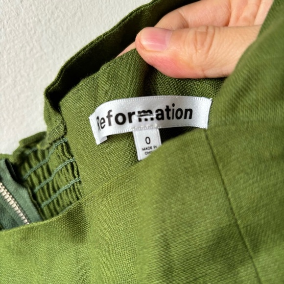 Reformation Green Linen Mini Dress Sz 0 $278 - Picture 5 of 5